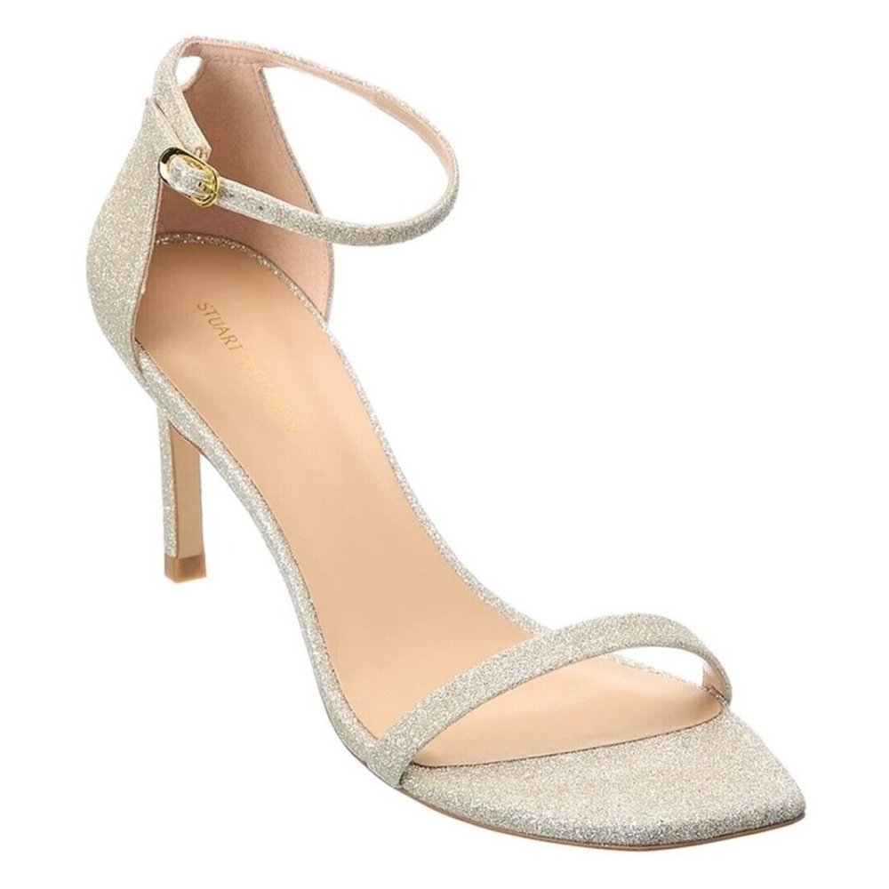 $450 Stuart Weitzman Amelina Ankle Strap Sandal PLATINO GLITTER NUDIST 11 (PB15)